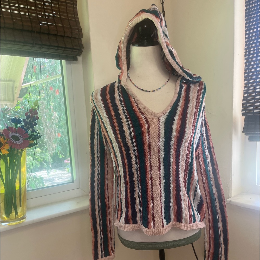 Striped Multicolor Hooded Women's Top